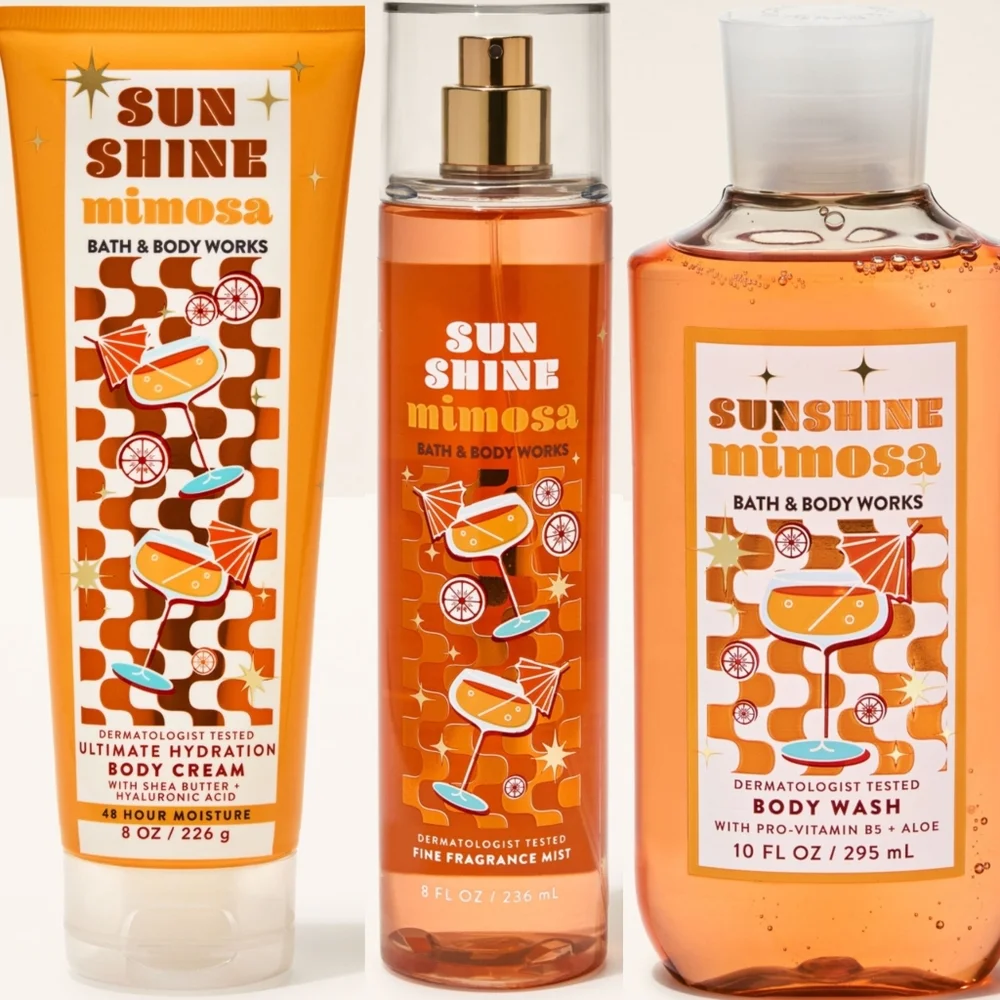 Bath & Body Works Sunshine Mimosa Body Cream, Body Wash, and Mist 3pc Set NEW